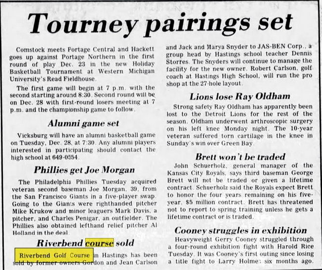 Riverbend Golf Course - Dec 15 1982 Changes Hands (newer photo)